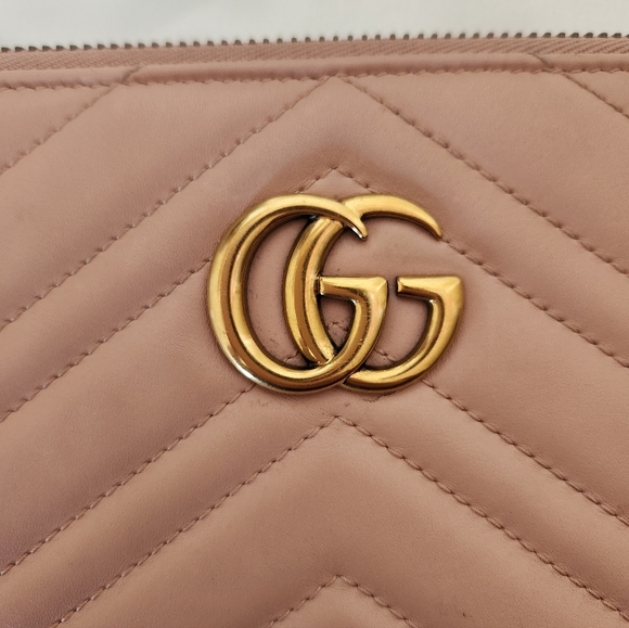 Gucci Marmont Pink Leather Large Pouch Clutch - Picture 4 of 12